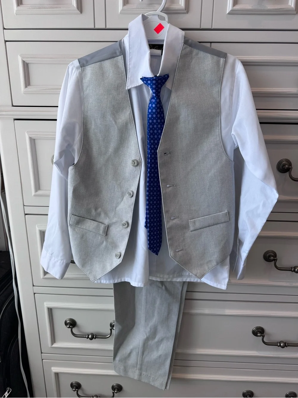 RAFAEL Light Gray Vest & Pants with White Shirt and Blue Tie